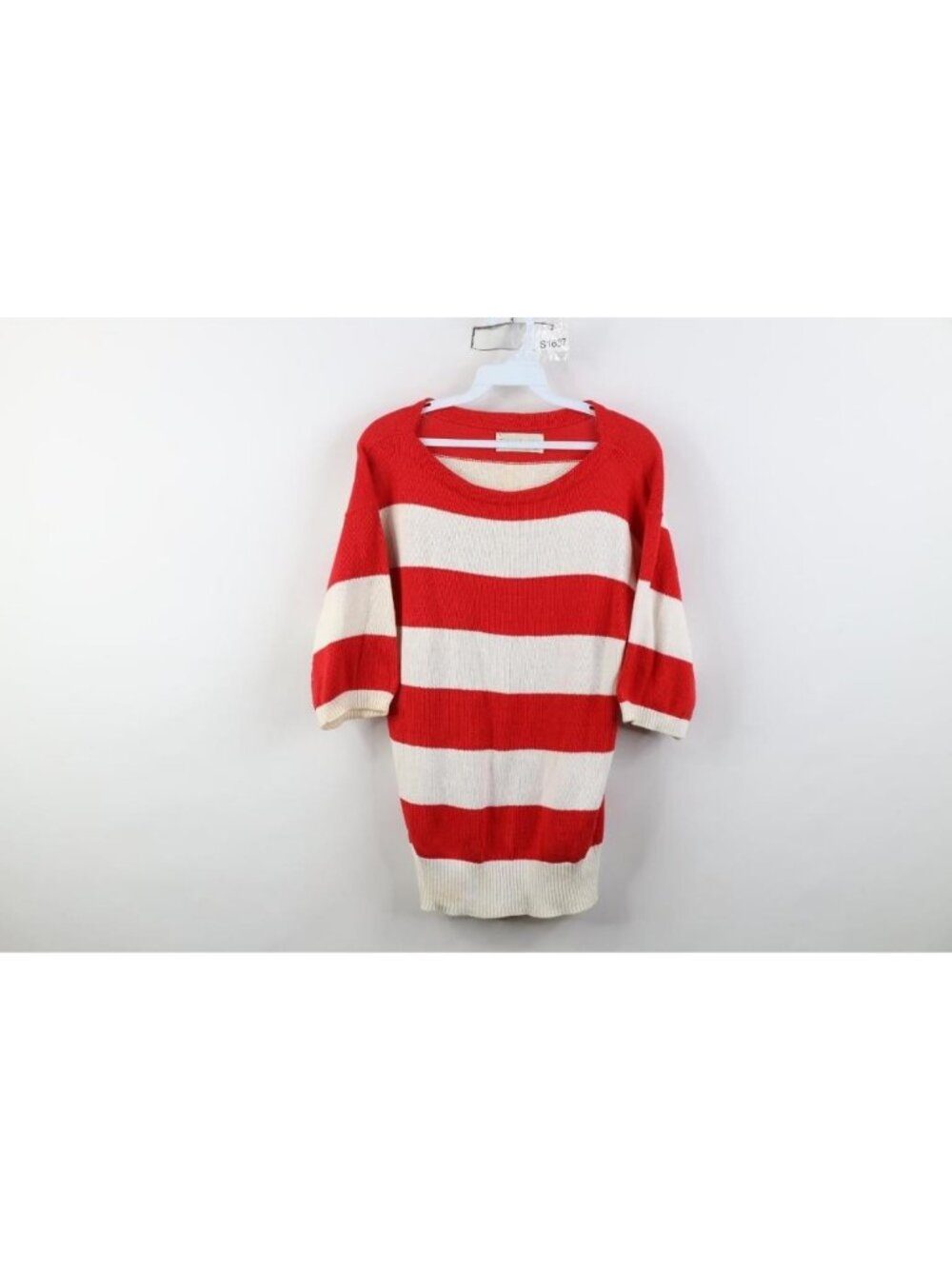 Vtg 80s Streetwear Womens Large Distressed Striped Knit 3/4 Sleeve Sweater USA